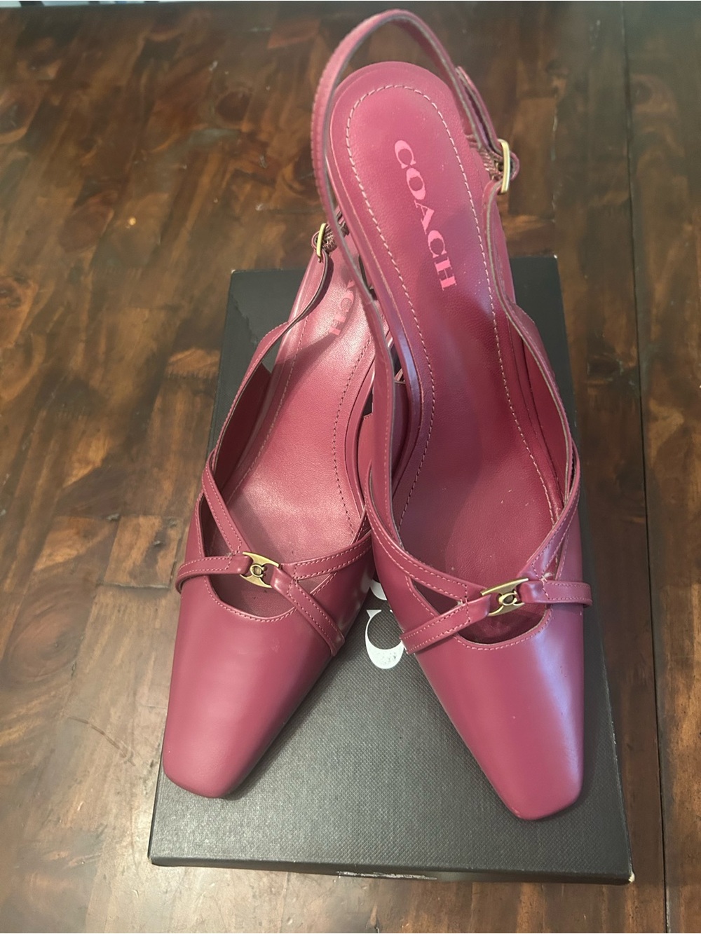 Coach Slingback Pointed-Toe Pumps in Rose Pink with Gold Hardware